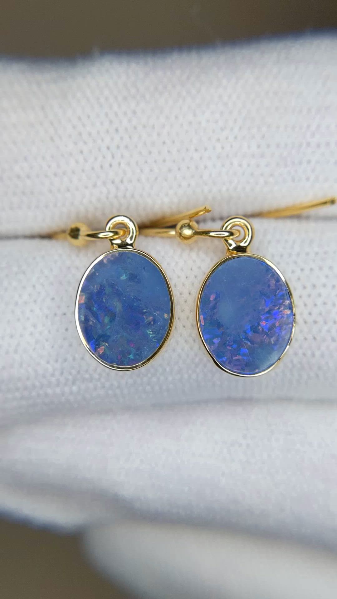 1.77&nbsp;Ct.Tw.Total Carat Weight Multi Color Opal Bezel Earrings, 18K Gold Plated Silver Size Video
