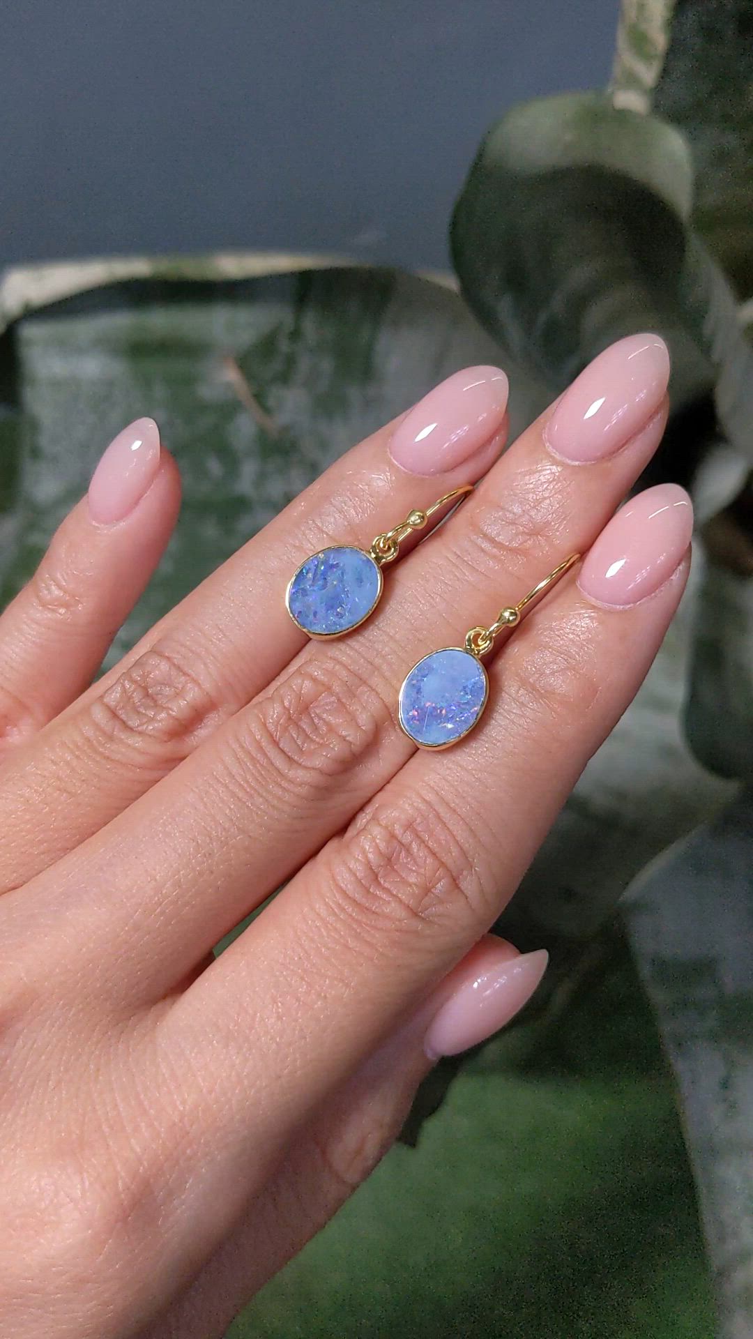 1.77&nbsp;Ct.Tw.Total Carat Weight Multi Color Opal Bezel Earrings, 18K Gold Plated Silver Size Video