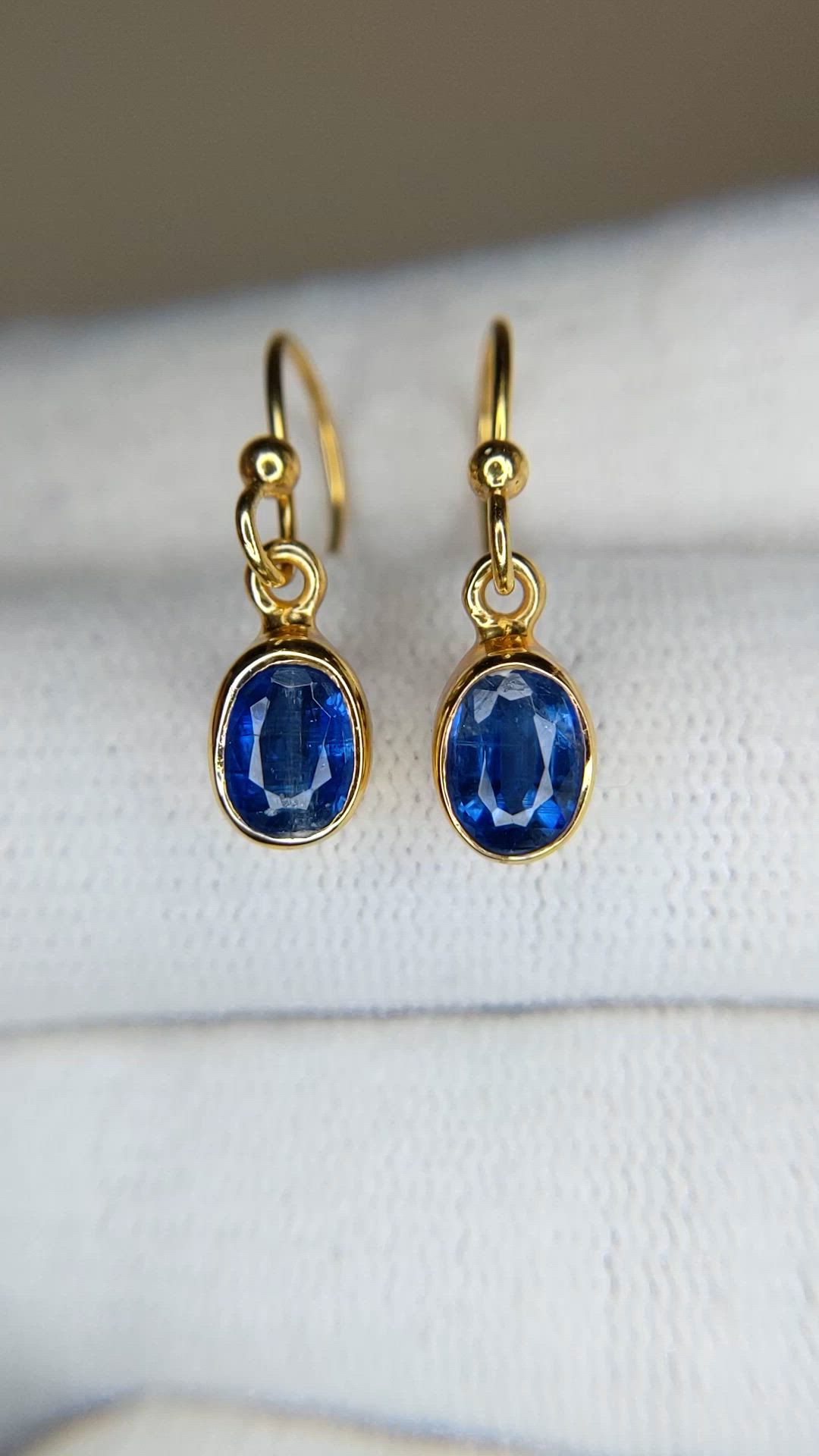 1.69 Ct.Tw.Total Carat Weight Blue Kyanite Drops Earrings, 18K Gold Plated Silver Size Video