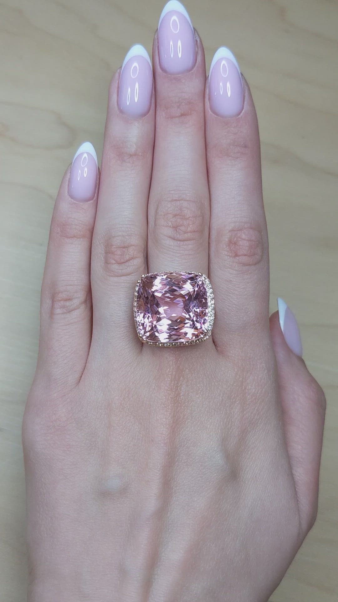 41.73 Ct. Pink Kunzite and Natural Diamond Halo Ring, 14K White Gold Size Video