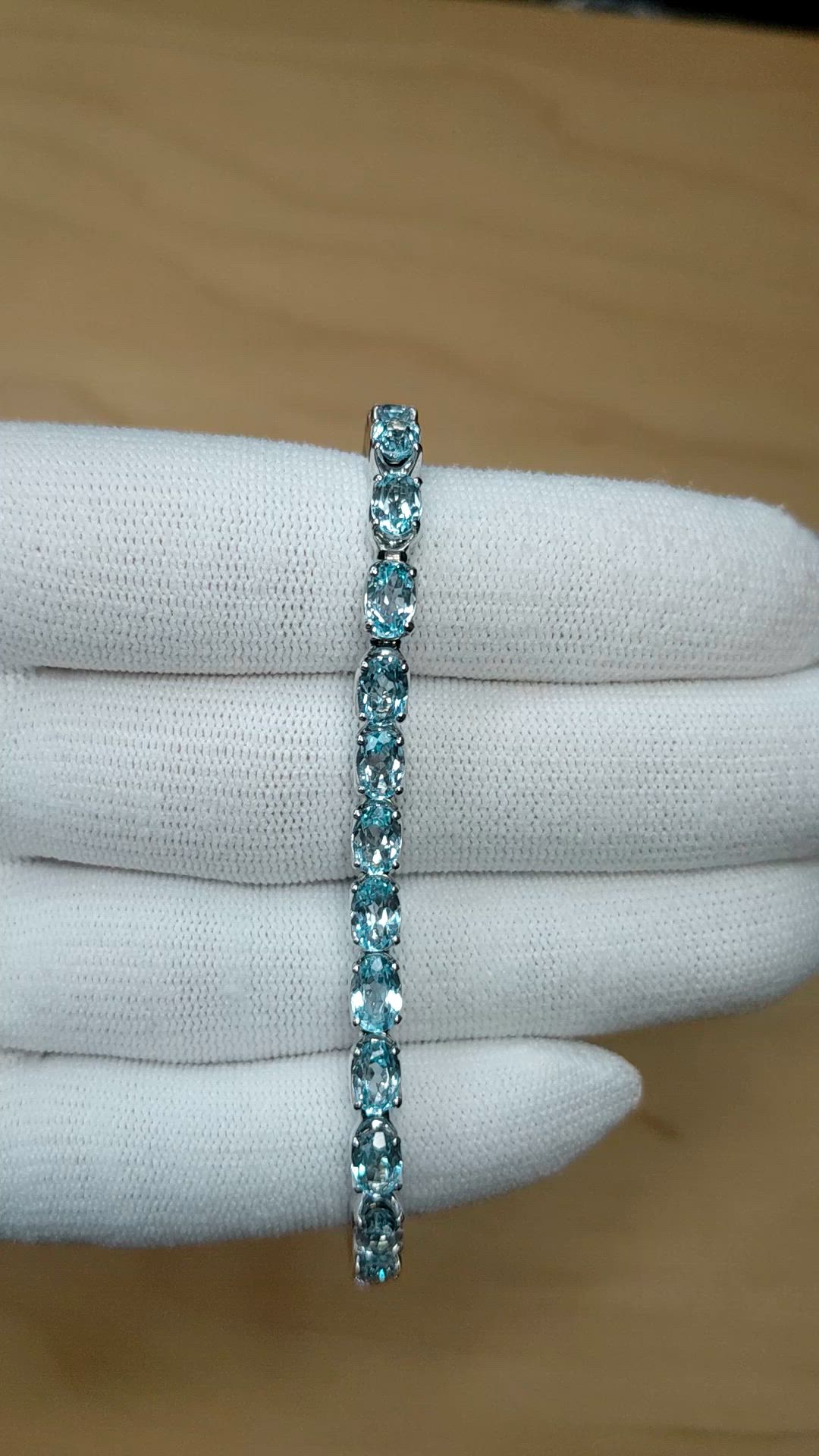 11.89&nbsp;Ct.Tw.Total Carat Weight Blue Aquamarine and Natural Diamond Tennis/Line Bracelet, 18K White Gold Size Video