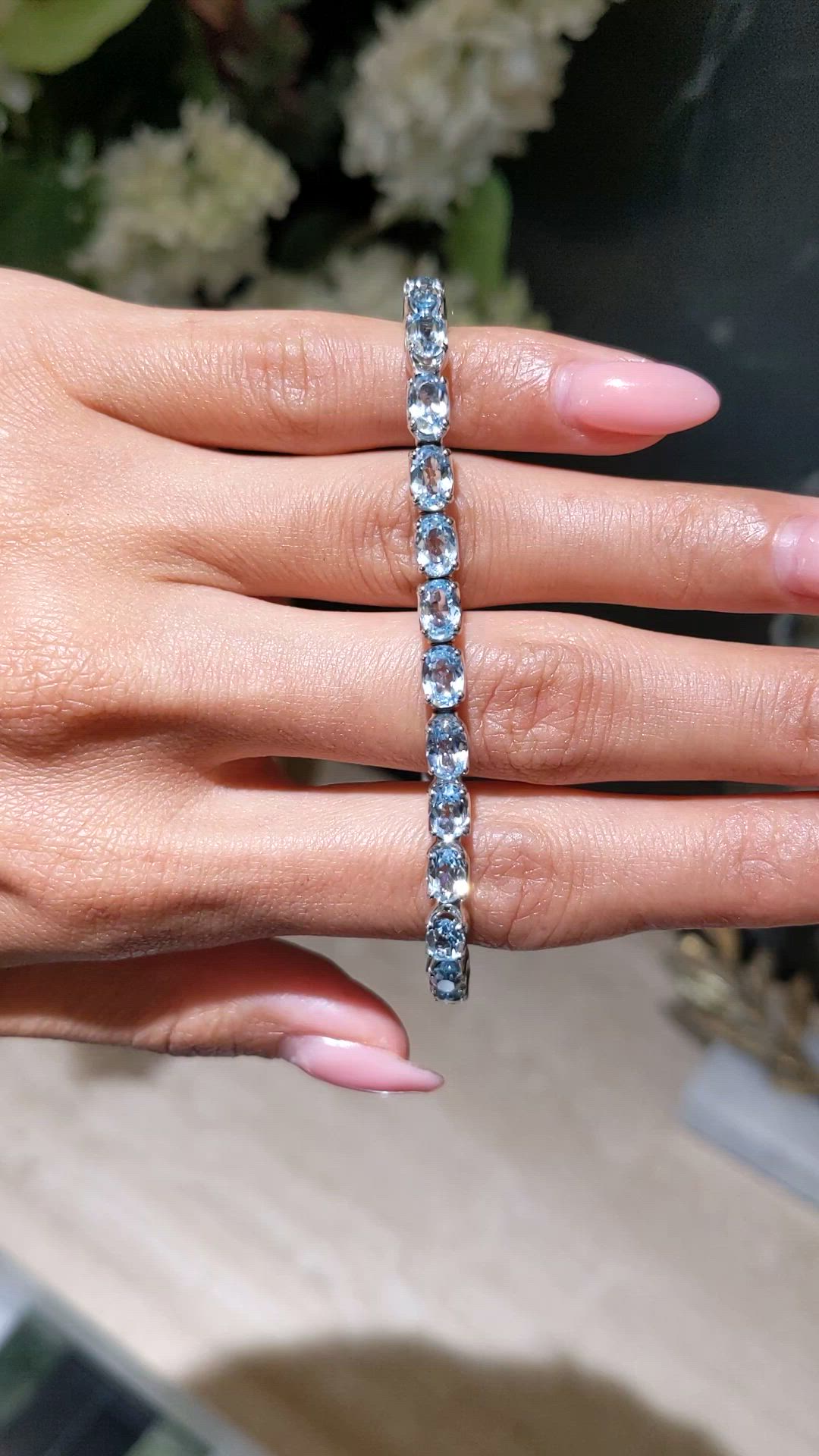 11.89&nbsp;Ct.Tw.Total Carat Weight Blue Aquamarine and Natural Diamond Tennis/Line Bracelet, 18K White Gold Size Video