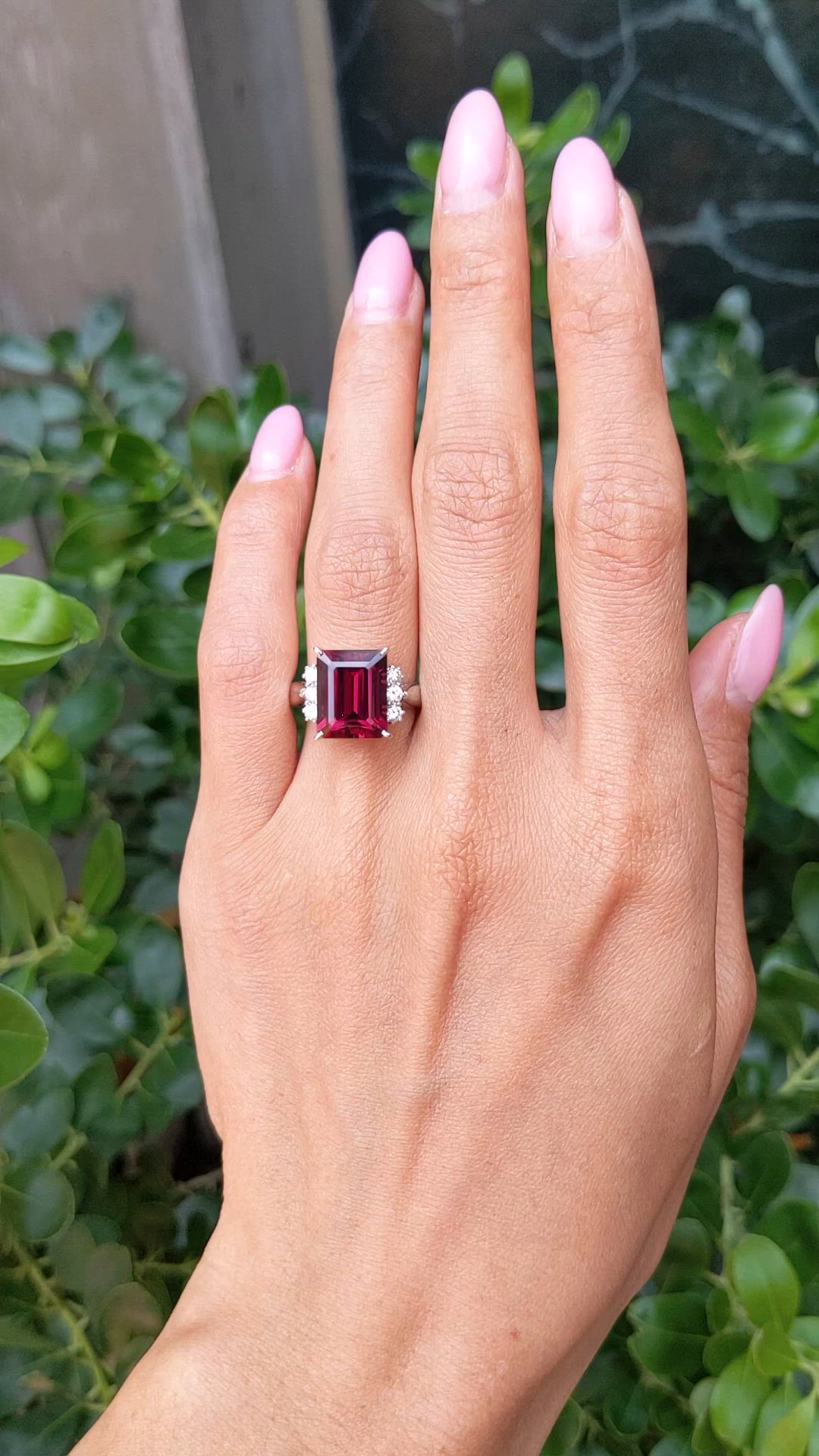 6.70 Ct. Red Garnet and Natural Diamond Pave Ring, Platinum 950 Size Video