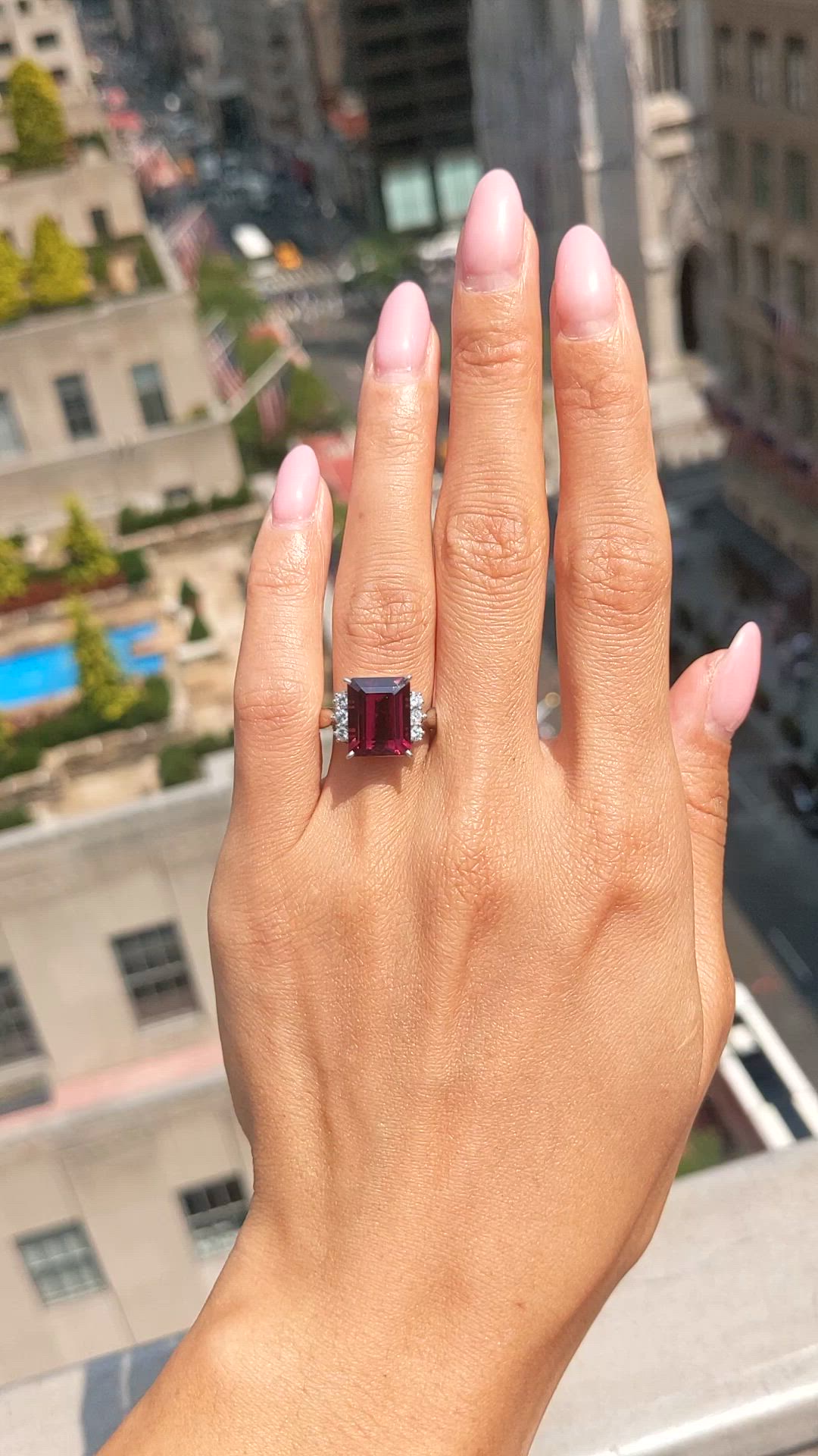 6.70 Ct. Red Garnet and Natural Diamond Pave Ring, Platinum 950 Size Video