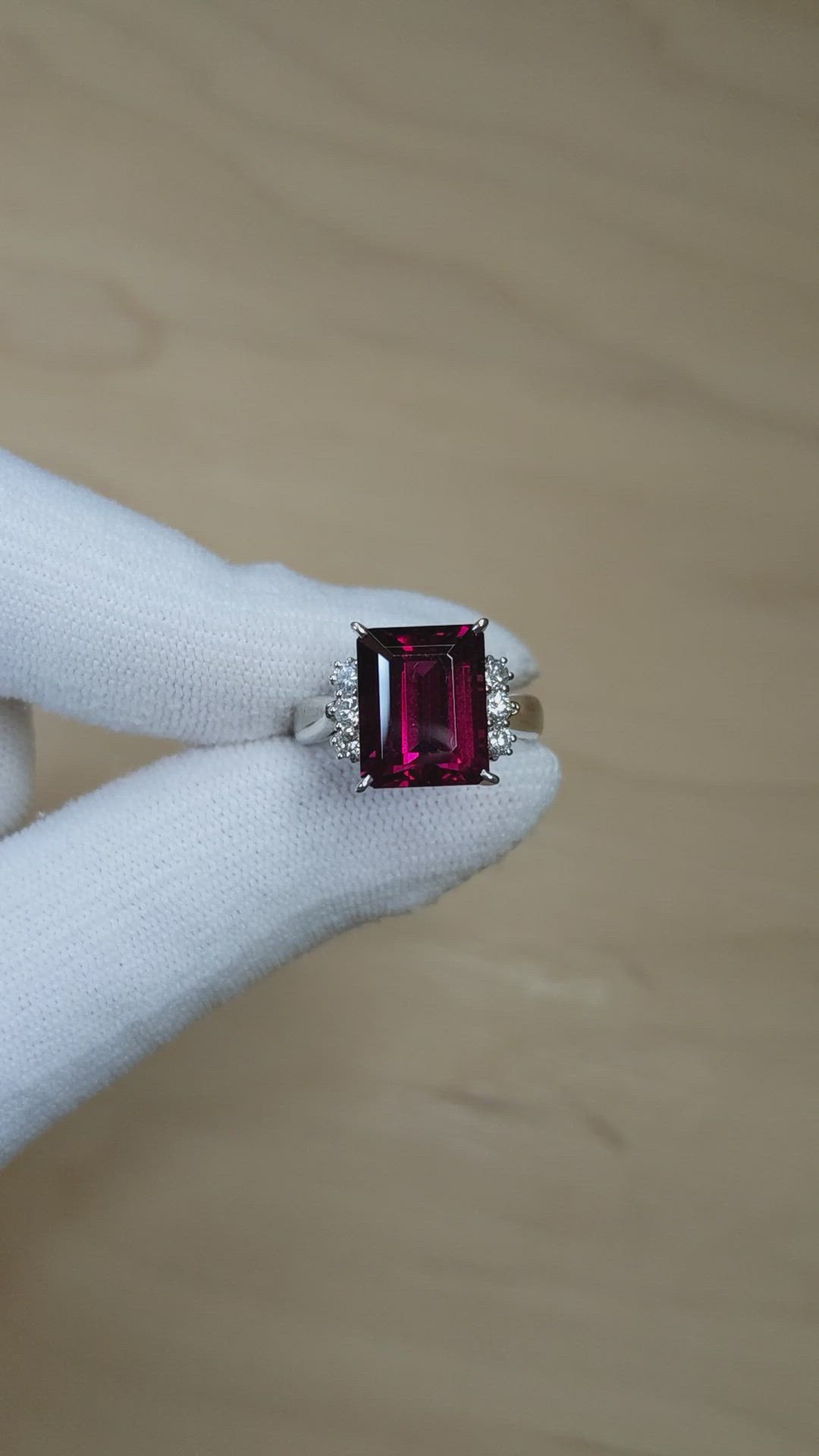 6.70 Ct. Red Garnet and Natural Diamond Pave Ring, Platinum 950 Size Video