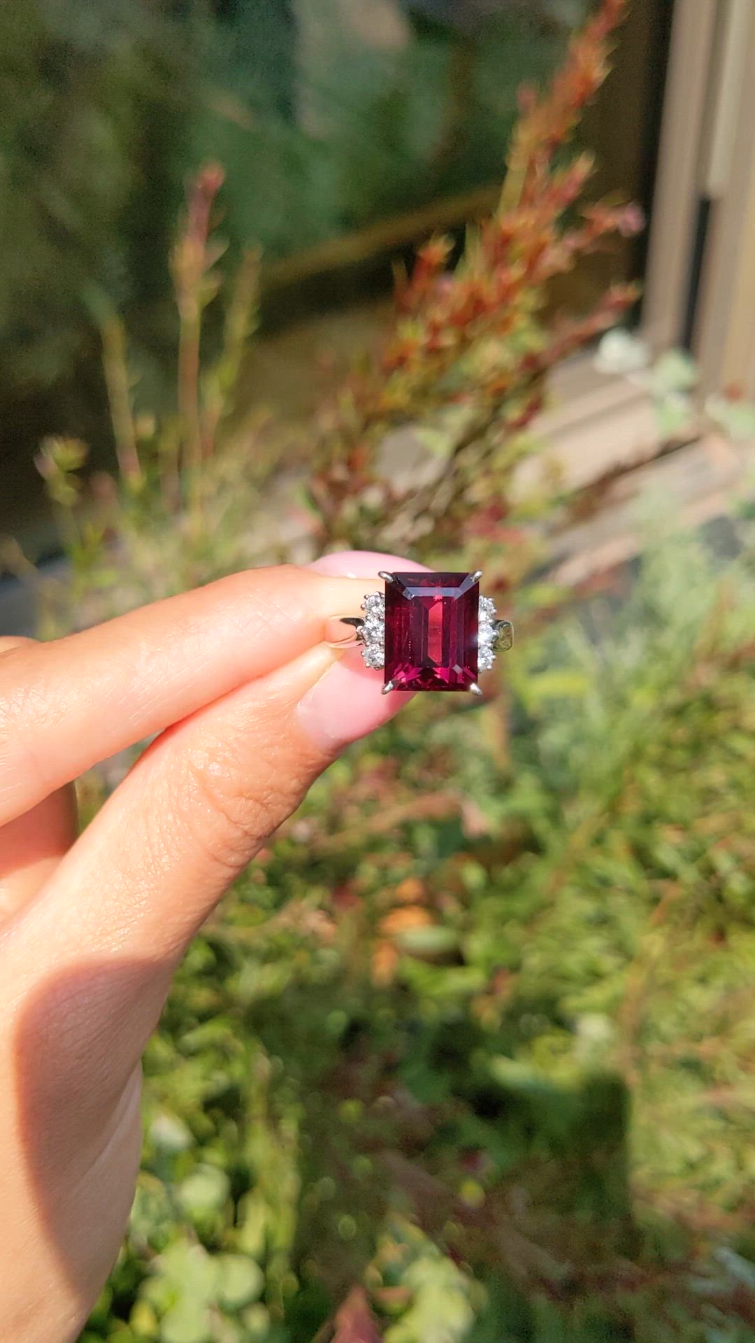 6.70 Ct. Red Garnet and Natural Diamond Pave Ring, Platinum 950 Size Video