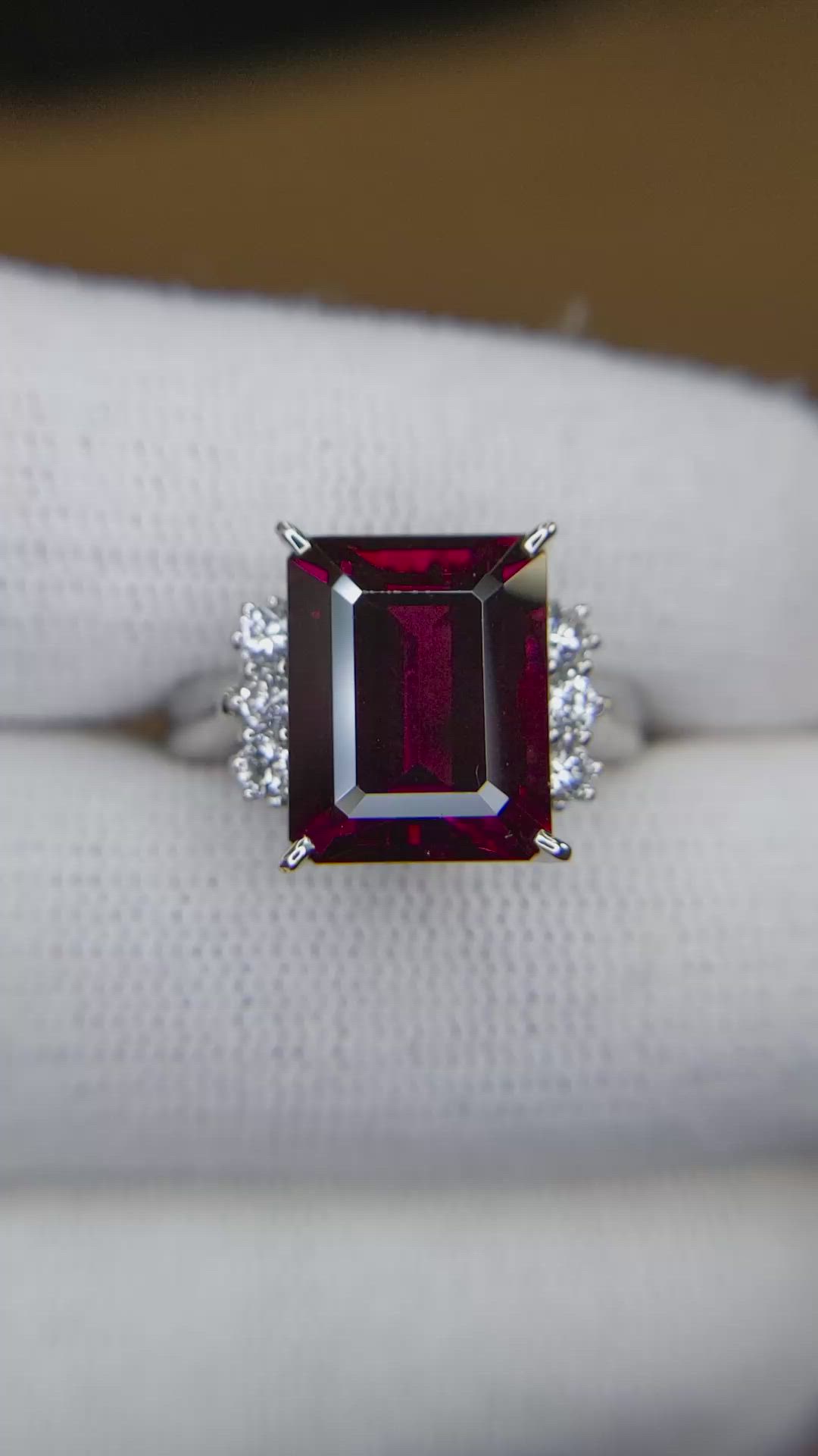 6.70 Ct. Red Garnet and Natural Diamond Pave Ring, Platinum 950 Size Video