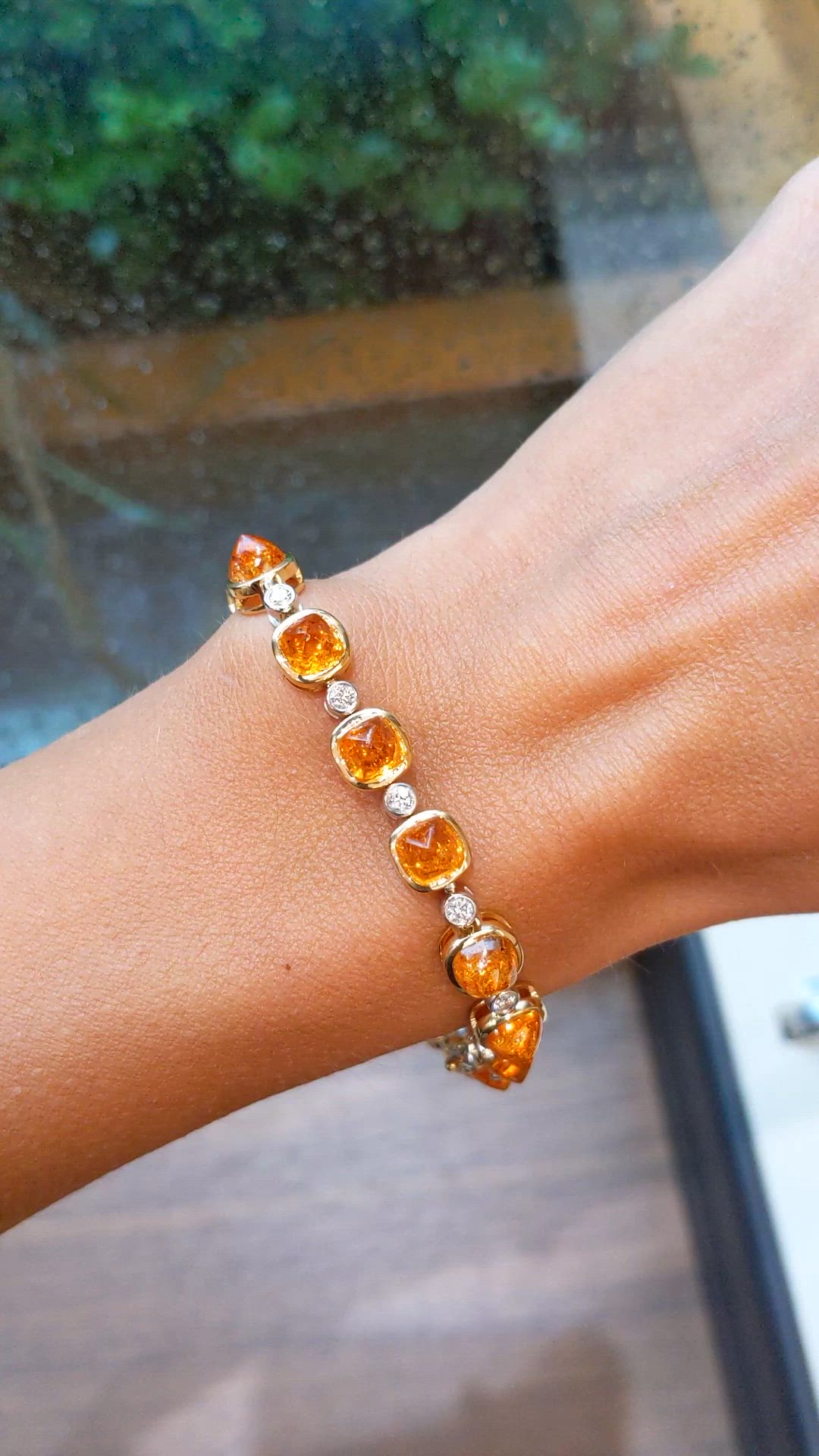 27.82&nbsp;Ct.Tw.Total Carat Weight Orange Spessartite Garnet and Natural Diamond Tennis/Line Bracelet, 18K White & Yellow Size Video