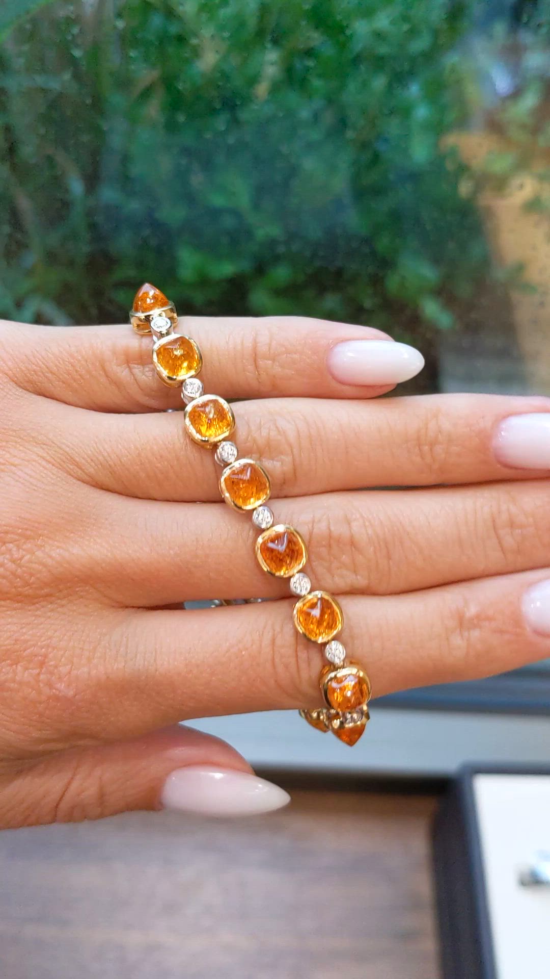27.82&nbsp;Ct.Tw.Total Carat Weight Orange Spessartite Garnet and Natural Diamond Tennis/Line Bracelet, 18K White & Yellow Size Video