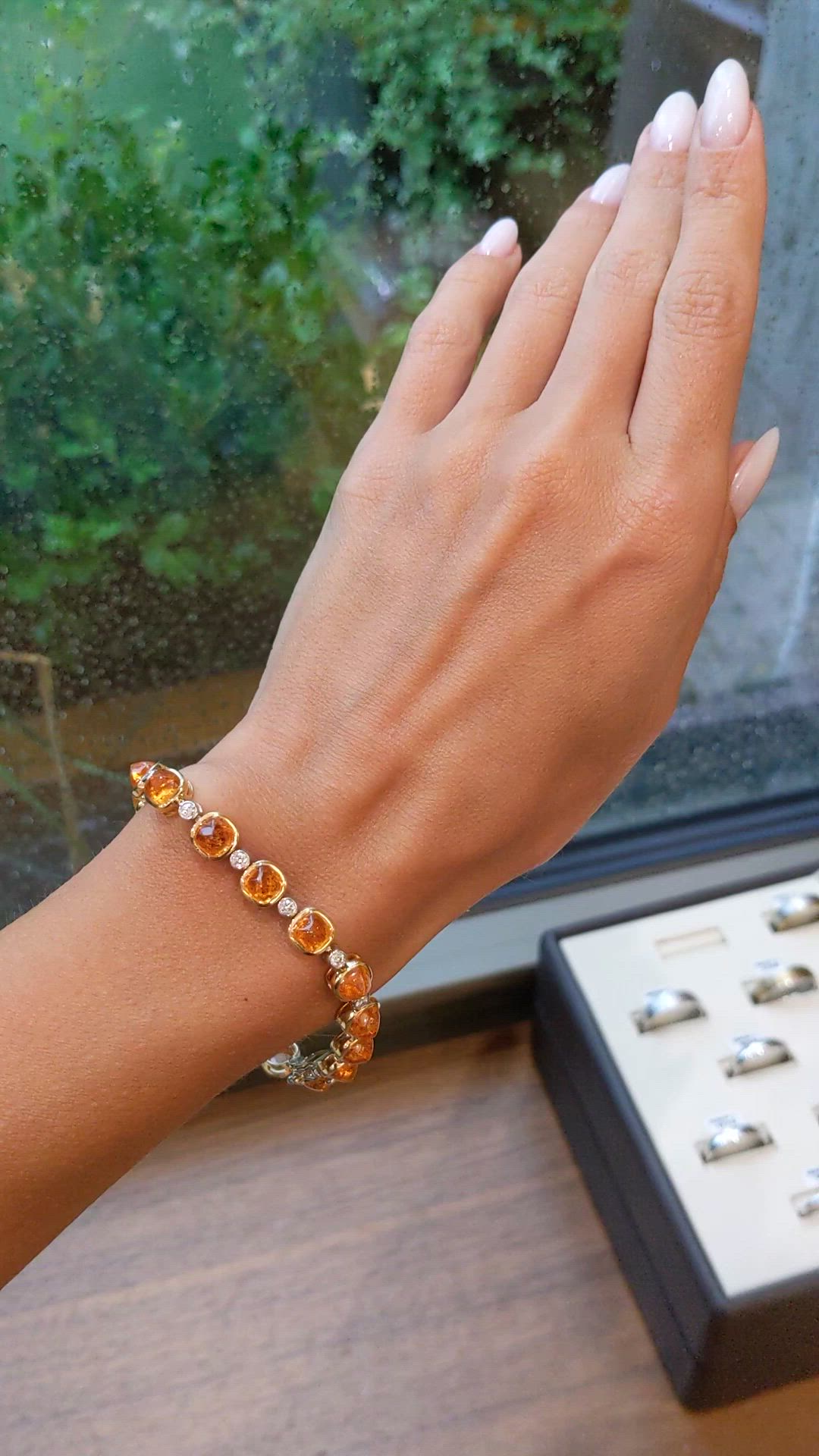 27.82&nbsp;Ct.Tw.Total Carat Weight Orange Spessartite Garnet and Natural Diamond Tennis/Line Bracelet, 18K White & Yellow Size Video