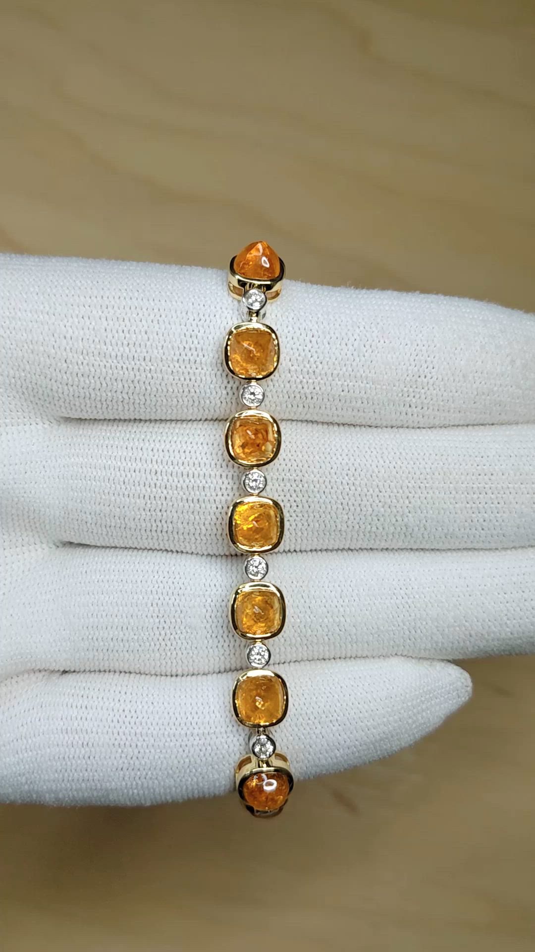27.82&nbsp;Ct.Tw.Total Carat Weight Orange Spessartite Garnet and Natural Diamond Tennis/Line Bracelet, 18K White & Yellow Size Video