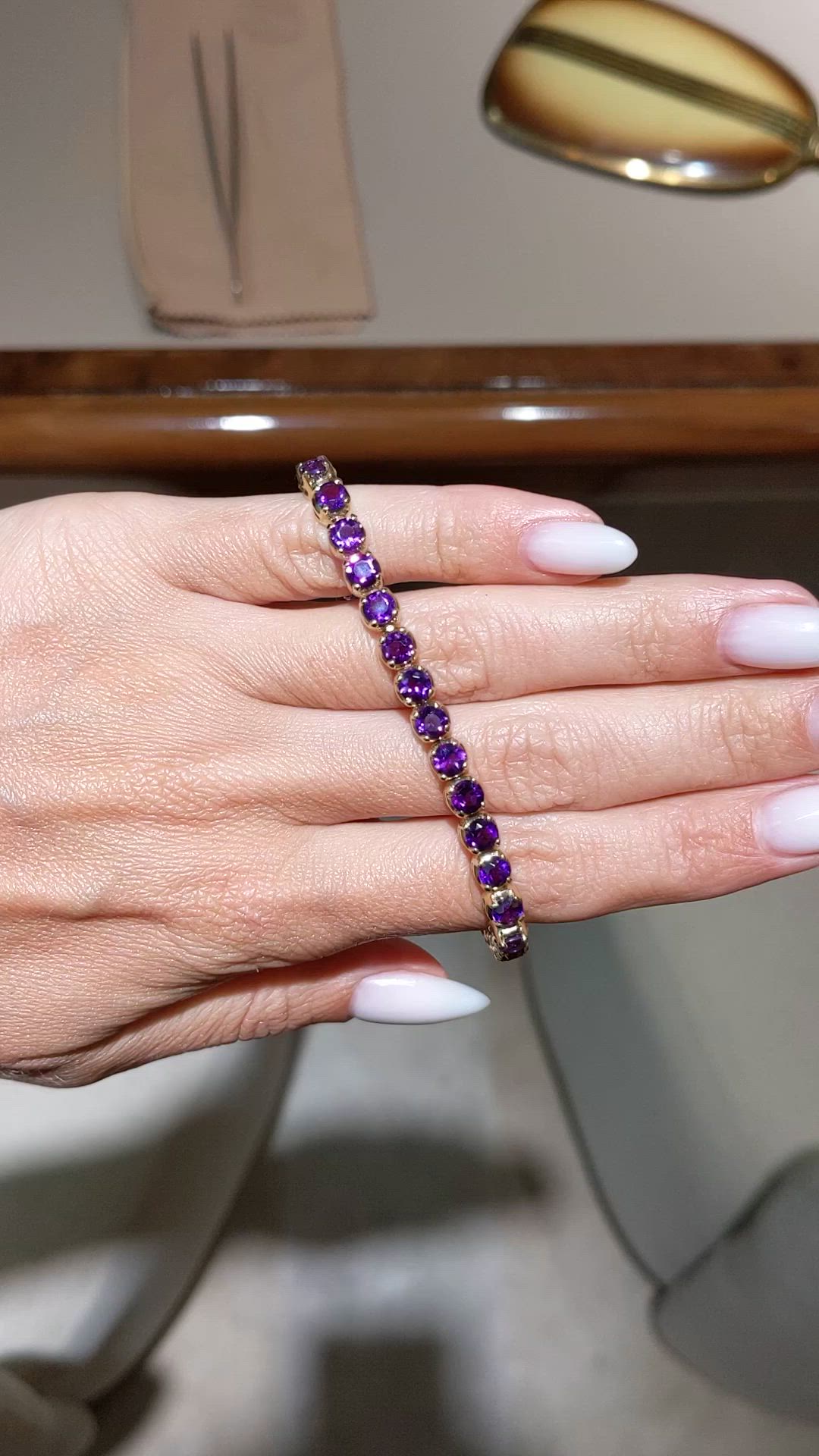 8.60 Ct.Tw.Total Carat Weight Purple Amethyst Tennis/Line Bracelet, 14K Yellow Gold Size Video