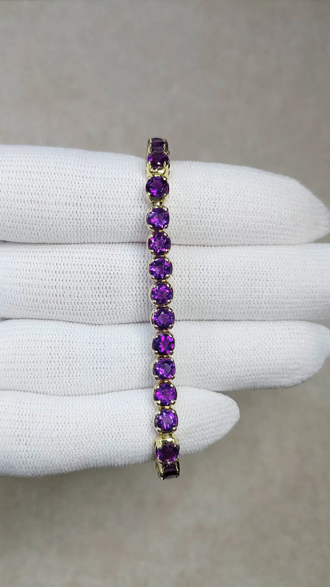 8.60 Ct.Tw.Total Carat Weight Purple Amethyst Tennis/Line Bracelet, 14K Yellow Gold Size Video