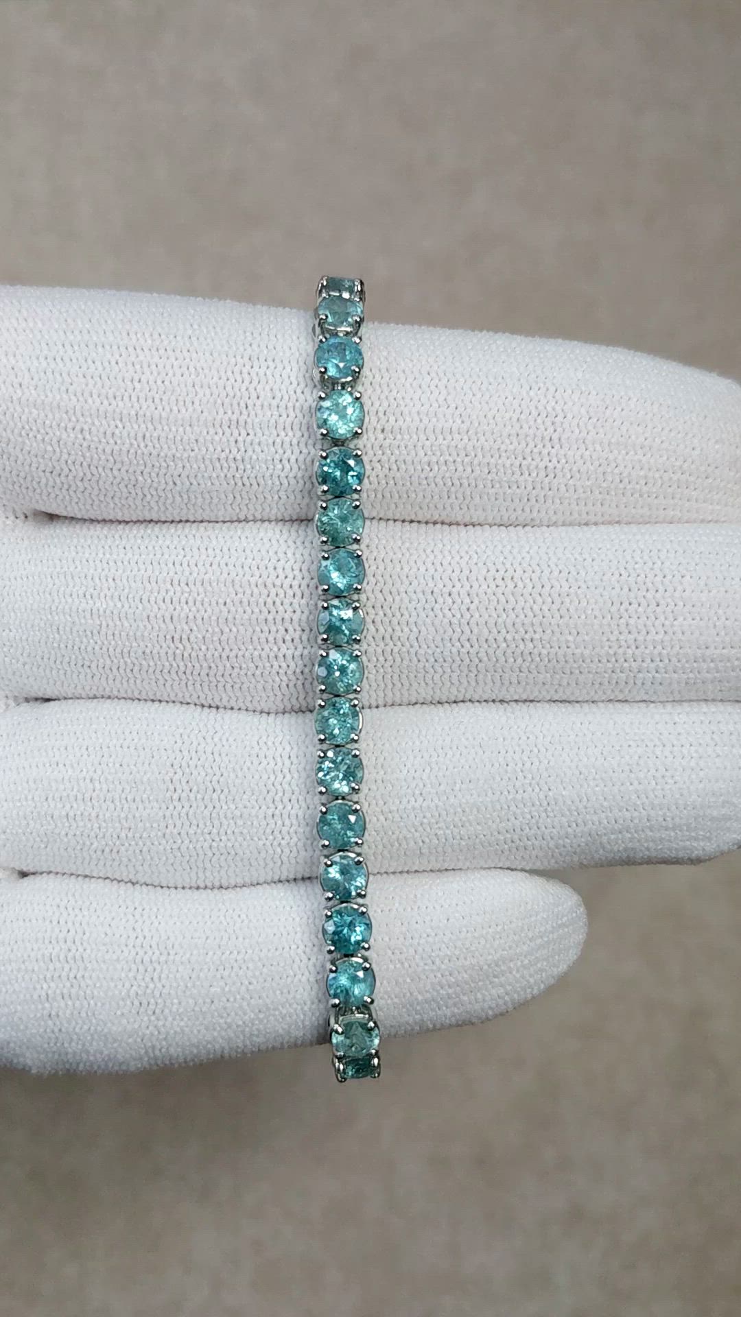 10.41 Ct.Tw.Total Carat Weight Greenish Blue Paraiba Tourmaline Tennis/Line Bracelet, Platinum 950 Size Video