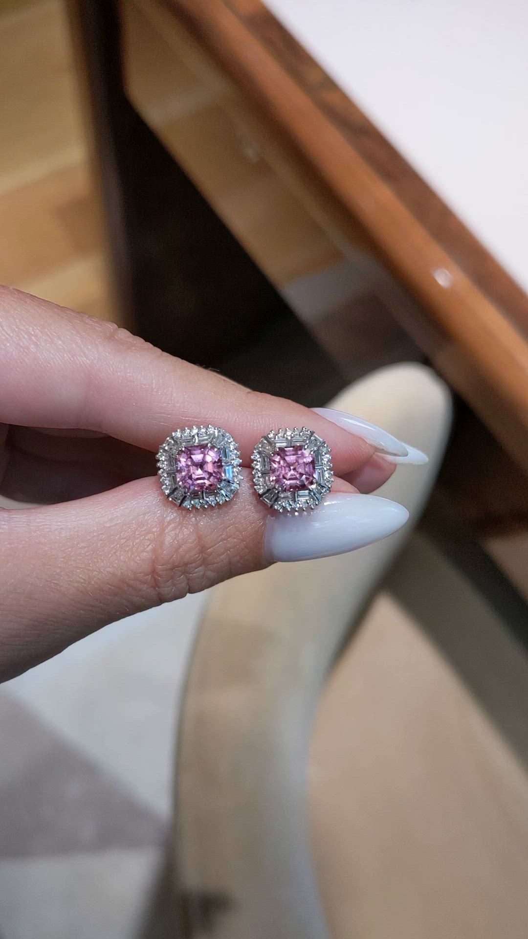 3.50 Ct.Tw.Total Carat Weight Pink Spinel and Natural Diamond Studs Earrings, 18K White Gold Size Video