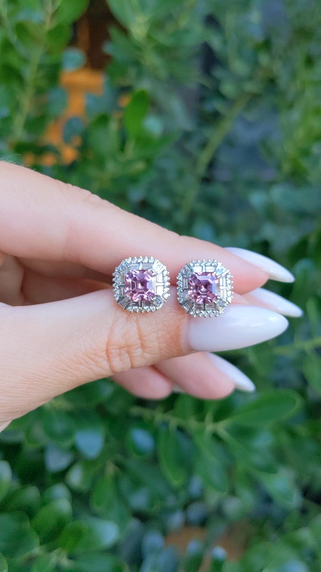 3.50 Ct.Tw.Total Carat Weight Pink Spinel and Natural Diamond Studs Earrings, 18K White Gold Size Video