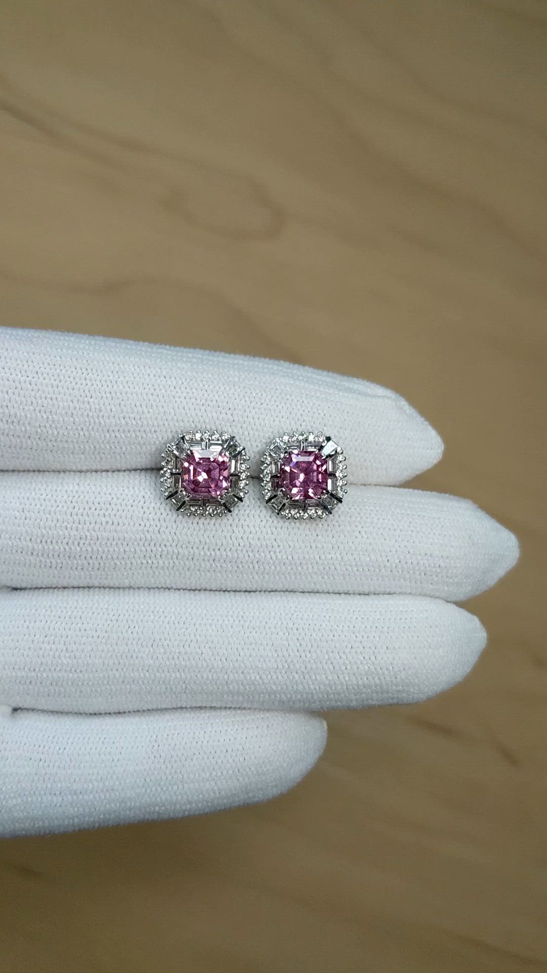 3.50 Ct.Tw.Total Carat Weight Pink Spinel and Natural Diamond Studs Earrings, 18K White Gold Size Video