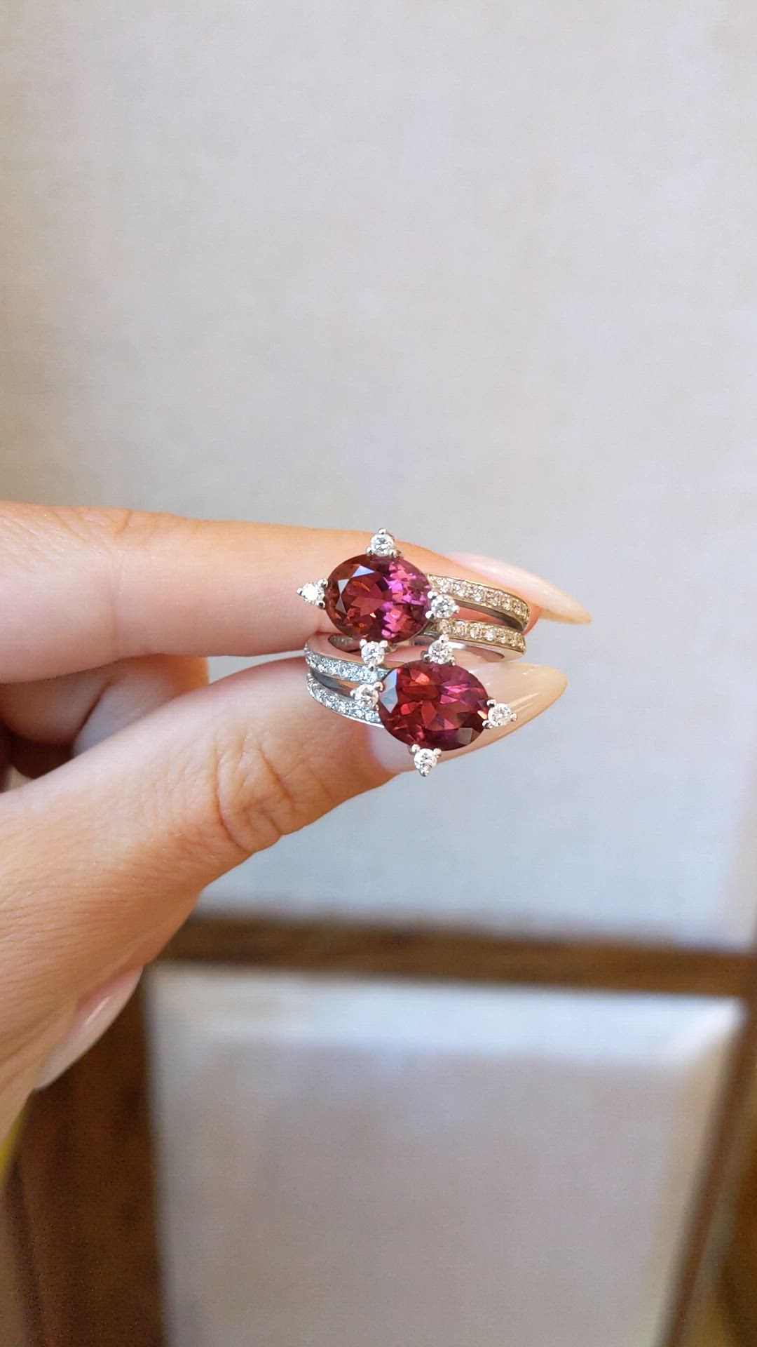 5.00 Ct. Reddish Brown Tourmaline and Natural Diamond Two Stone (toi et moi) Ring, 18K White Gold Size Video