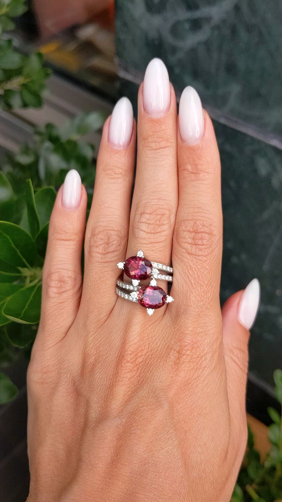 5.00 Ct. Reddish Brown Tourmaline and Natural Diamond Two Stone (toi et moi) Ring, 18K White Gold Size Video