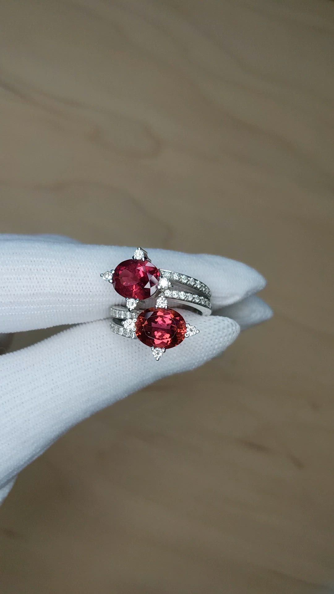 5.00 Ct. Reddish Brown Tourmaline and Natural Diamond Two Stone (toi et moi) Ring, 18K White Gold Size Video