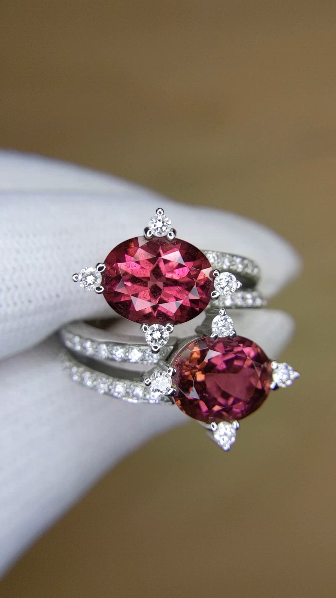 5.00 Ct. Reddish Brown Tourmaline and Natural Diamond Two Stone (toi et moi) Ring, 18K White Gold Size Video