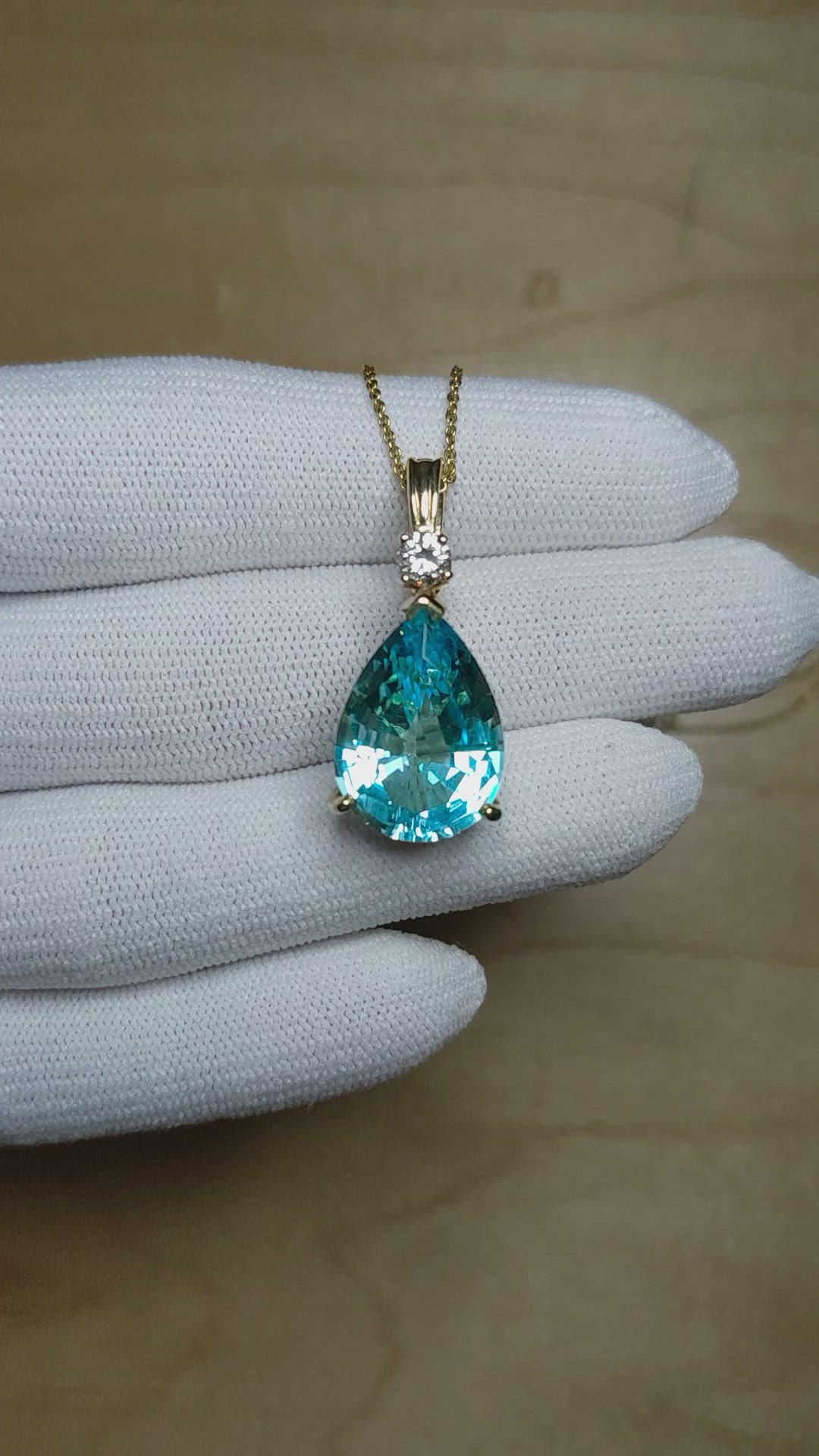 13.33 Ct. Blue Topaz and Natural Diamond Accent Stones Pendant, 14K Yellow Gold Size Video