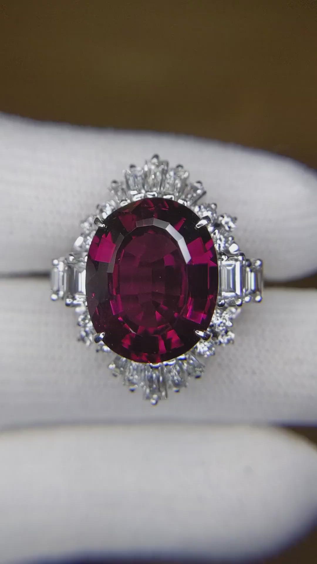 10.89 Ct. Purple Garnet and Natural Diamond Accent Stones Ring, Platinum 950 Size Video
