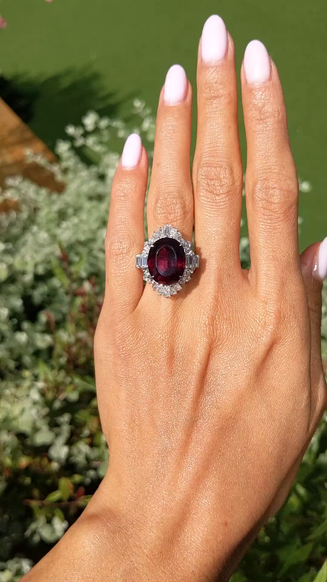 10.89 Ct. Purple Garnet and Natural Diamond Accent Stones Ring, Platinum 950 Size Video