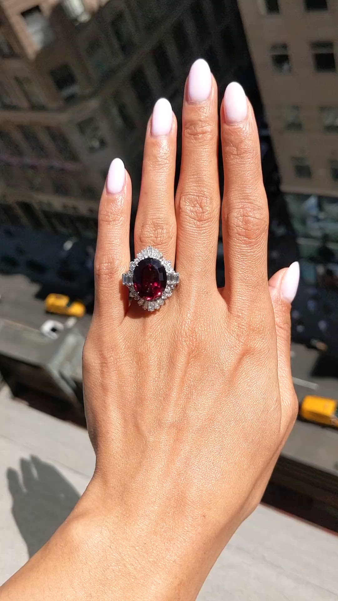 10.89 Ct. Purple Garnet and Natural Diamond Accent Stones Ring, Platinum 950 Size Video