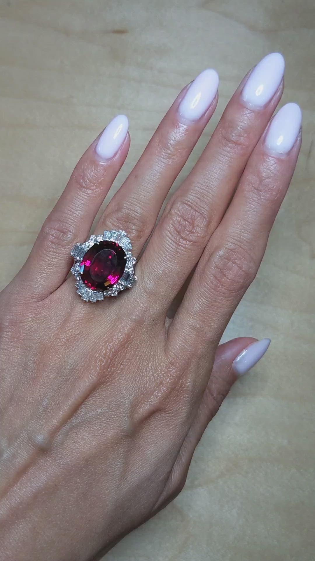 10.89 Ct. Purple Garnet and Natural Diamond Accent Stones Ring, Platinum 950 Size Video