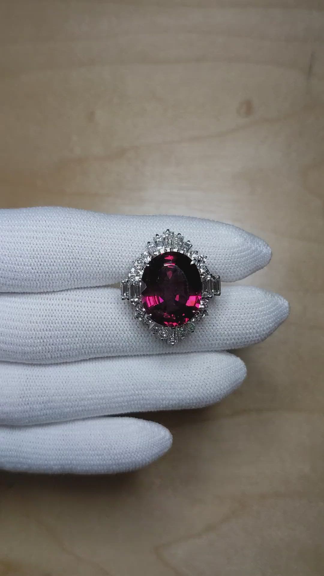 10.89 Ct. Purple Garnet and Natural Diamond Accent Stones Ring, Platinum 950 Size Video