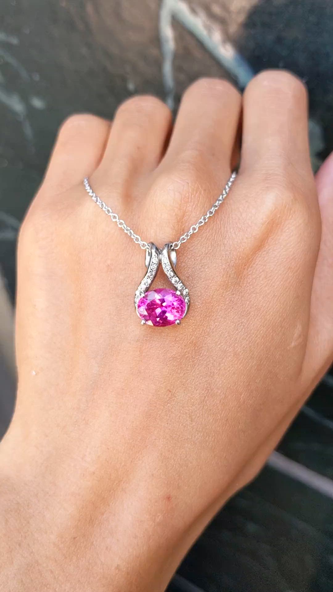 3.43 Ct. Pink Tourmaline and Natural Diamond Accent Stones Pendant, 18K White Gold Size Video