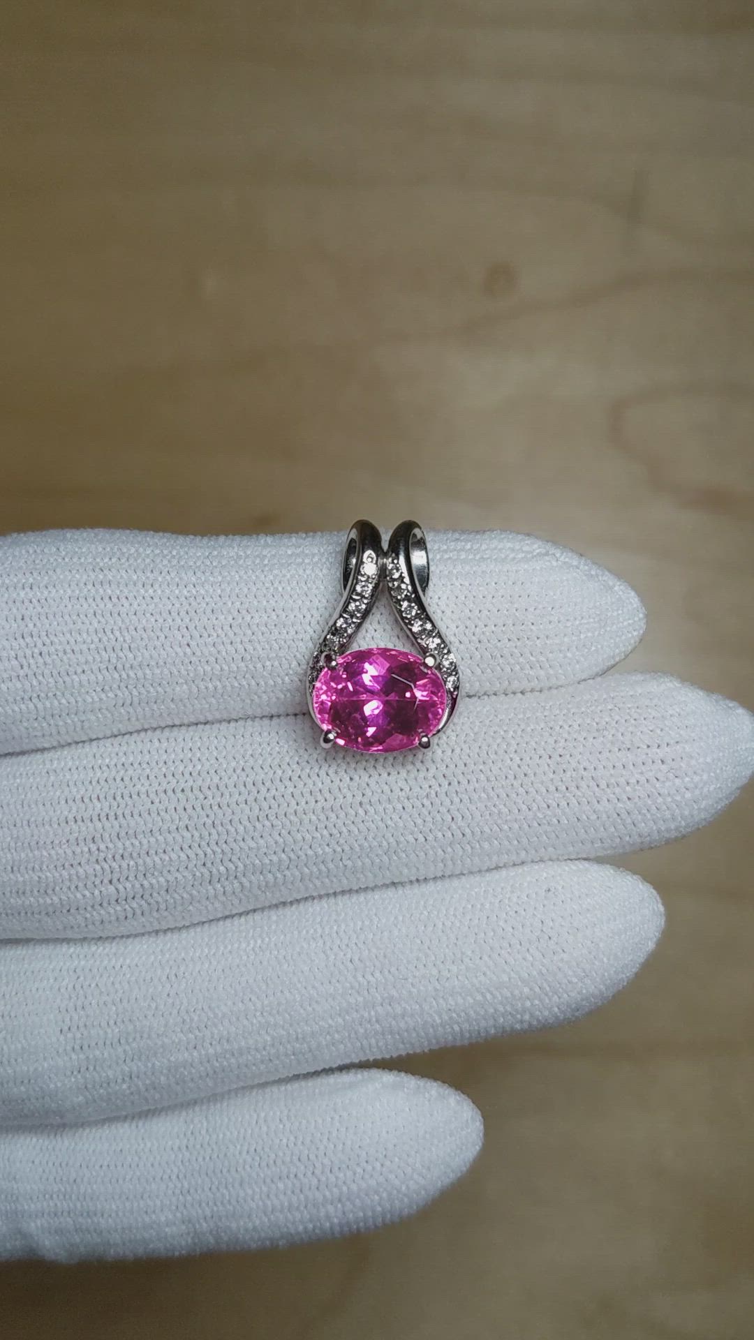 3.43 Ct. Pink Tourmaline and Natural Diamond Accent Stones Pendant, 18K White Gold Size Video