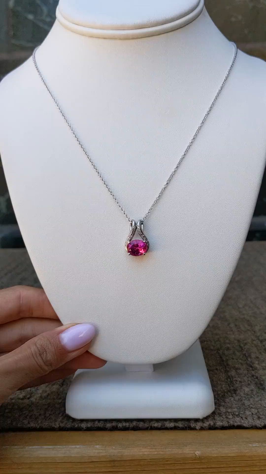 3.43 Ct. Pink Tourmaline and Natural Diamond Accent Stones Pendant, 18K White Gold Size Video