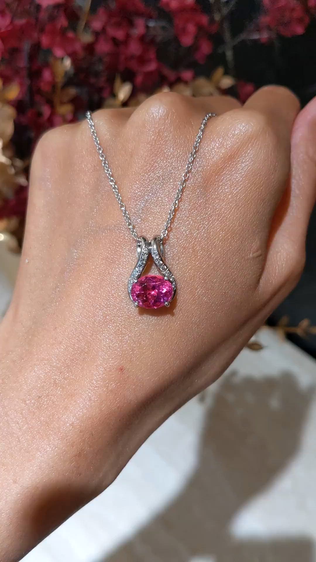 3.43 Ct. Pink Tourmaline and Natural Diamond Accent Stones Pendant, 18K White Gold Size Video