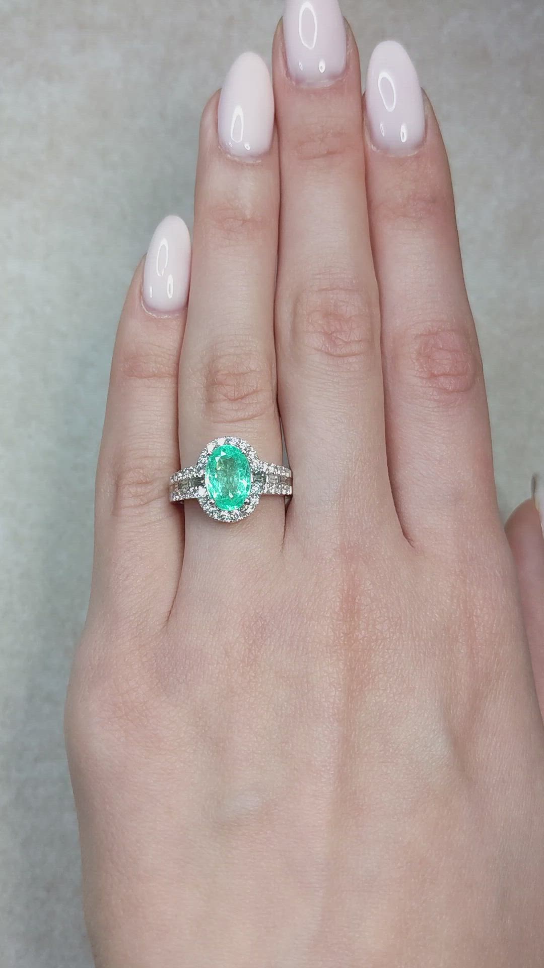 2.29 Ct. Bluish Green Paraiba Tourmaline and Natural Diamond Pave Ring, 18K White Gold Size Video
