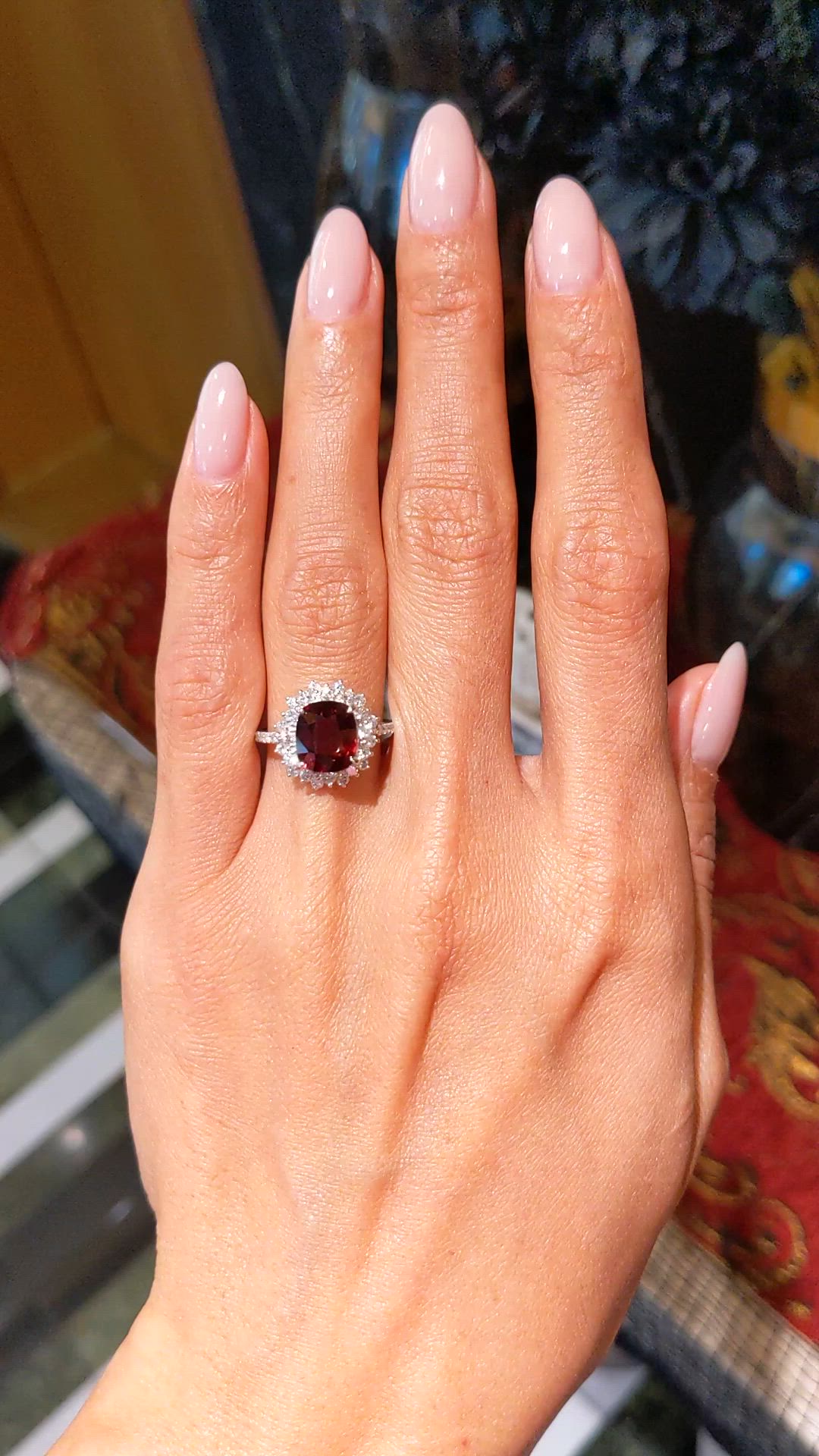 2.37 Ct. Red Spinel and Natural Diamond Pave Ring, Platinum 900 Size Video