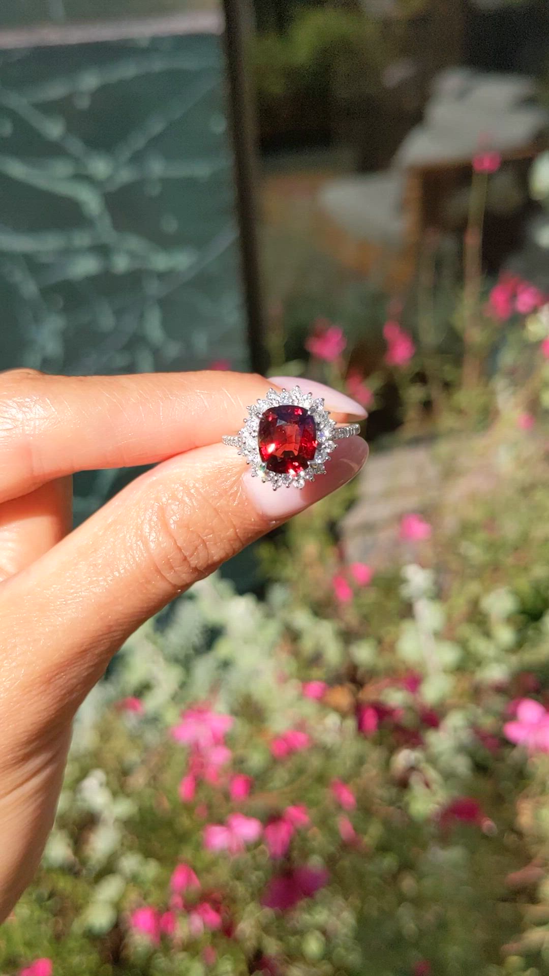 2.37 Ct. Red Spinel and Natural Diamond Pave Ring, Platinum 900 Size Video