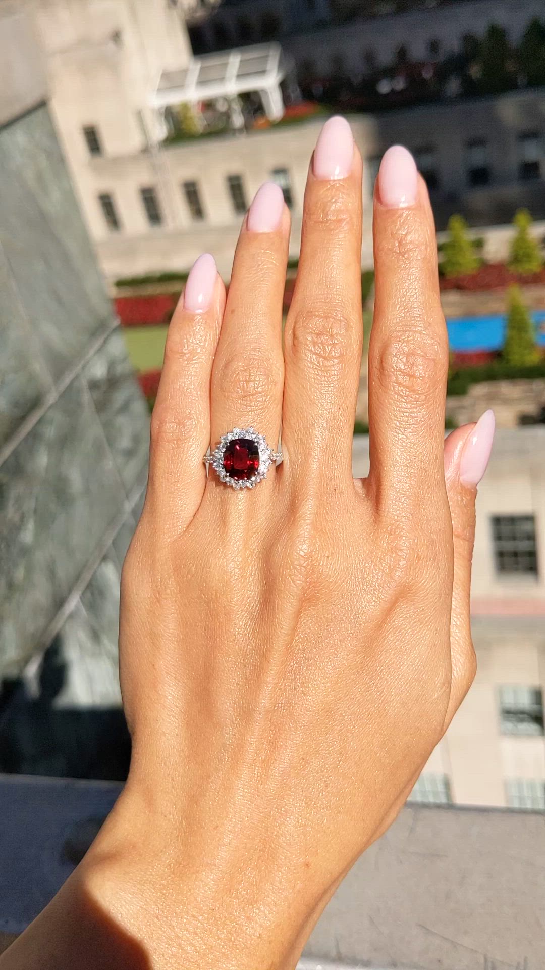 2.37 Ct. Red Spinel and Natural Diamond Pave Ring, Platinum 900 Size Video