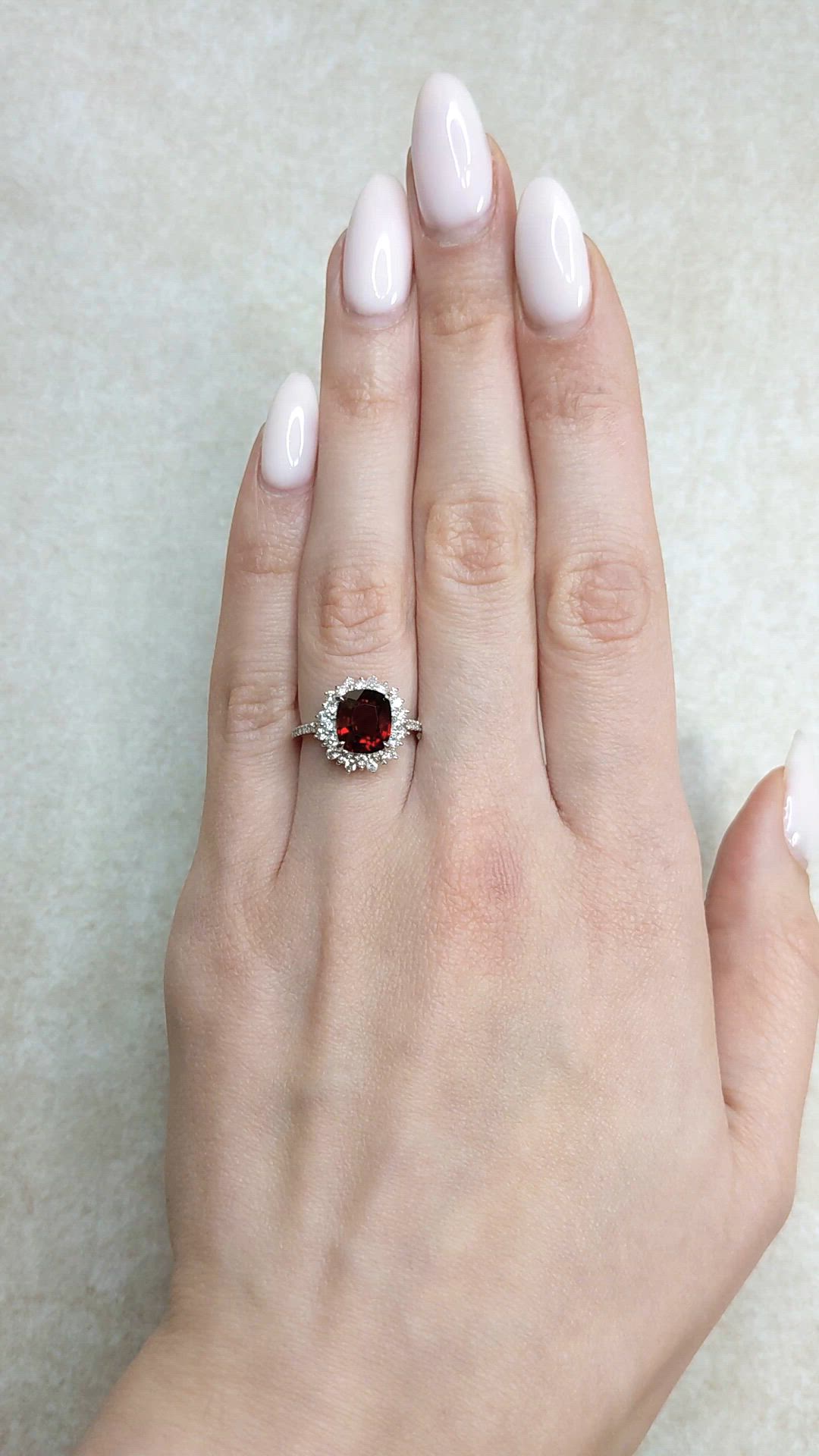 2.37 Ct. Red Spinel and Natural Diamond Pave Ring, Platinum 900 Size Video