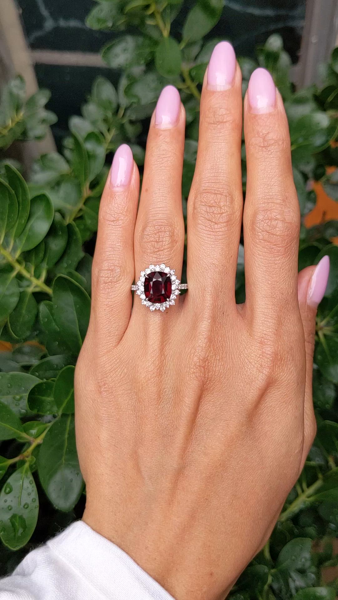 3.29 Ct. Red Spinel and Natural Diamond Pave Ring, Platinum 900 Size Video