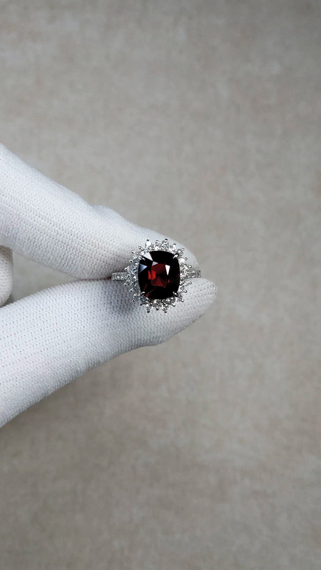 3.29 Ct. Red Spinel and Natural Diamond Pave Ring, Platinum 900 Size Video