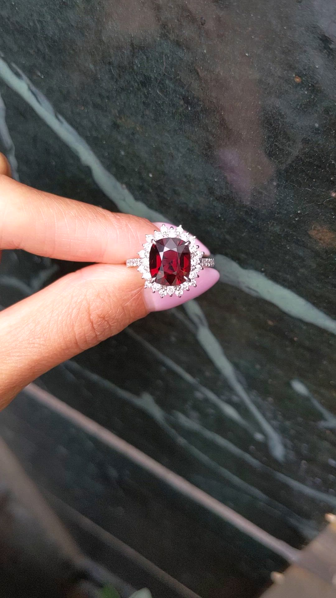 3.29 Ct. Red Spinel and Natural Diamond Pave Ring, Platinum 900 Size Video