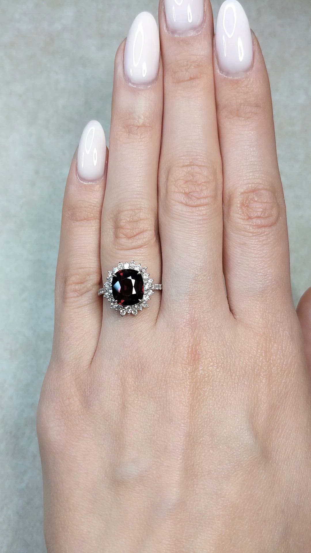 3.29 Ct. Red Spinel and Natural Diamond Pave Ring, Platinum 900 Size Video