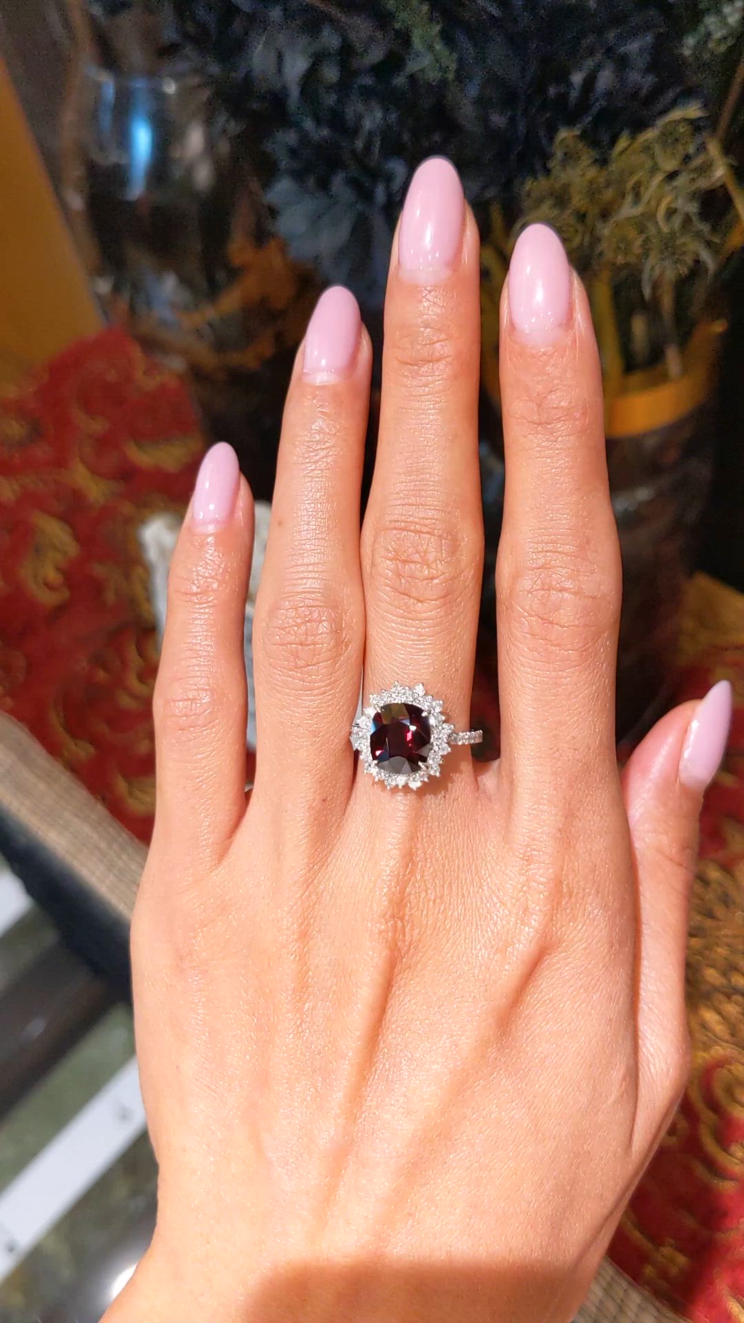 3.29 Ct. Red Spinel and Natural Diamond Pave Ring, Platinum 900 Size Video