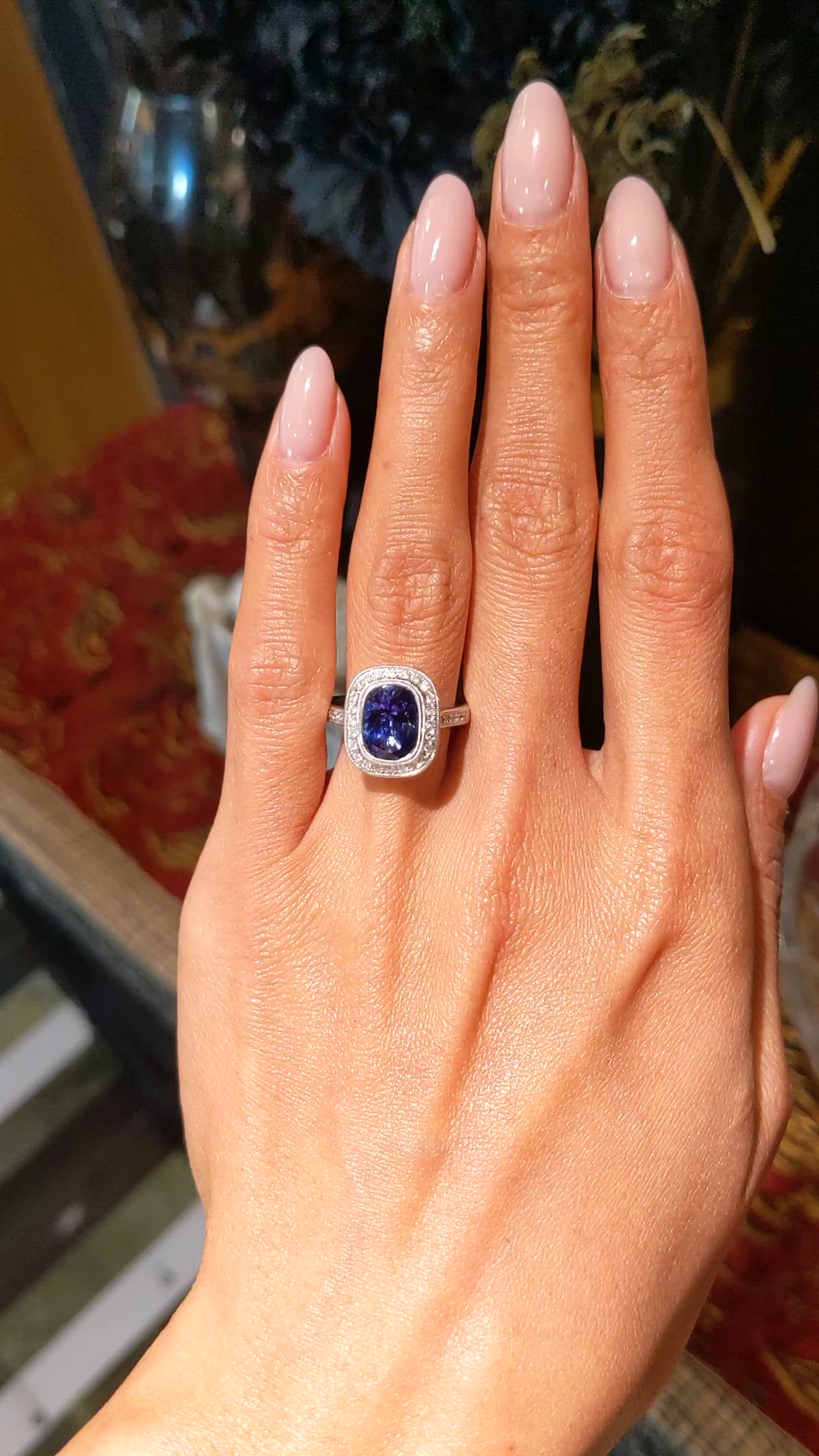 2.53 Ct. Violet Tanzanite and Natural Diamond Pave Ring, 14K White Gold Size Video