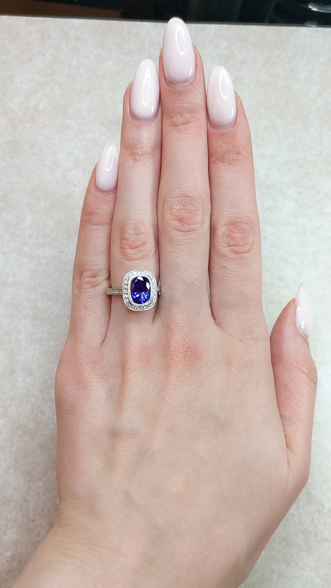 2.53 Ct. Violet Tanzanite and Natural Diamond Pave Ring, 14K White Gold Size Video
