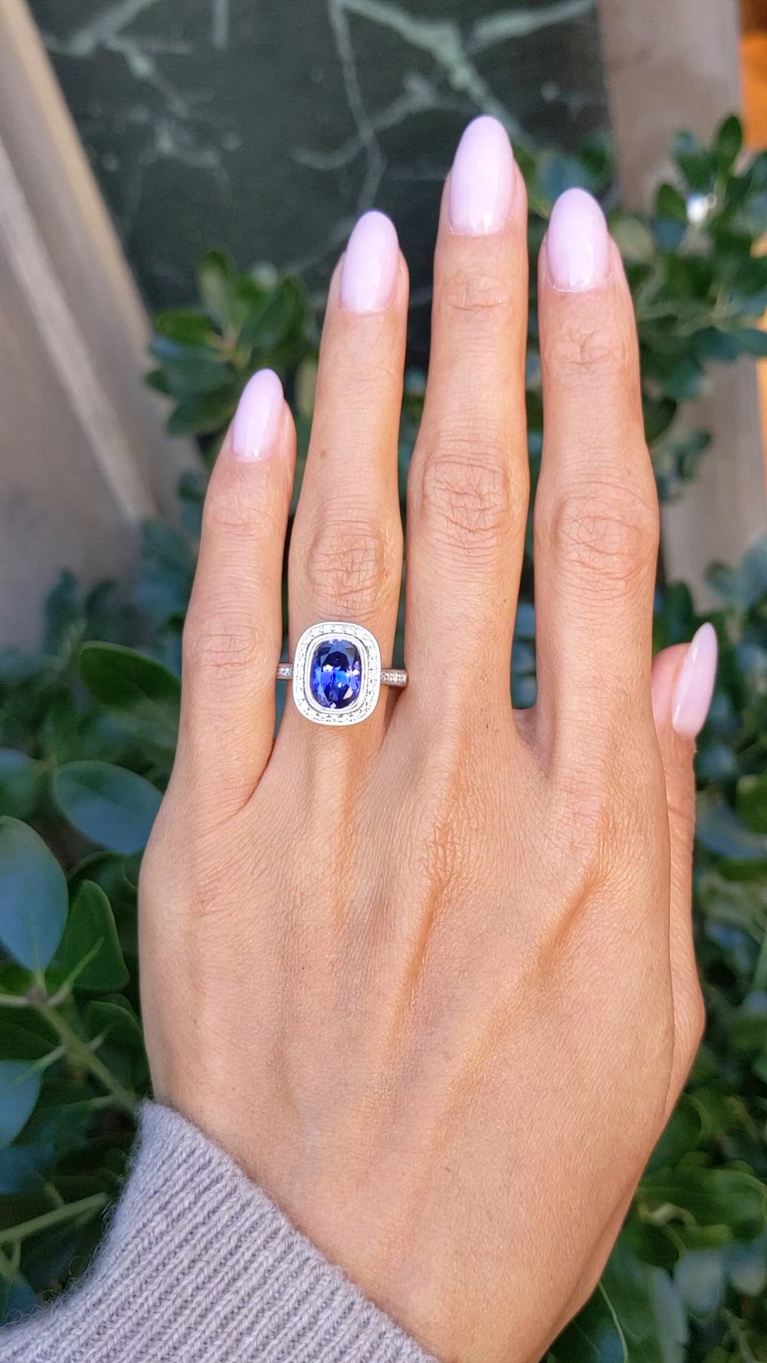 2.53 Ct. Violet Tanzanite and Natural Diamond Pave Ring, 14K White Gold Size Video