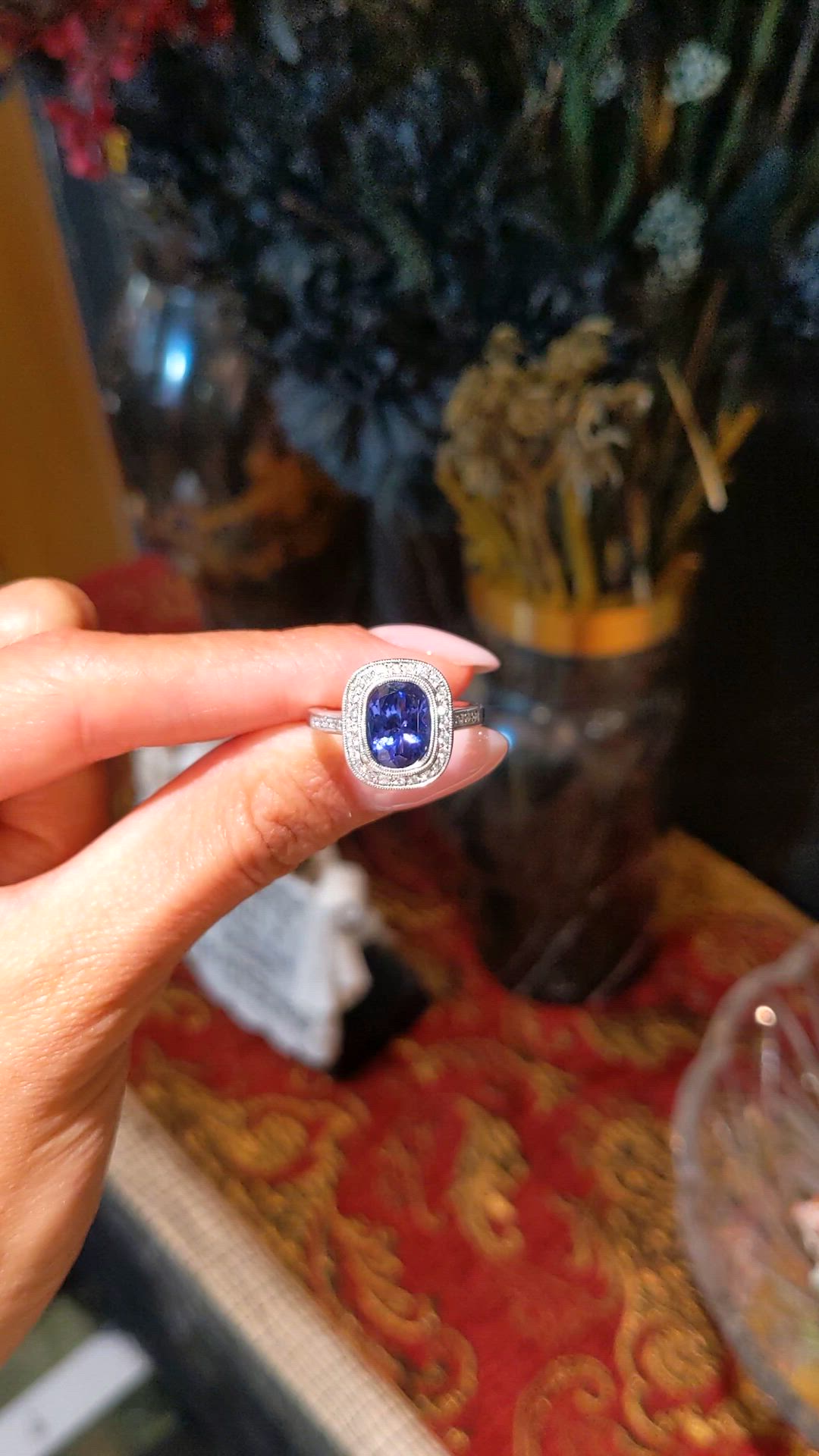 2.53 Ct. Violet Tanzanite and Natural Diamond Pave Ring, 14K White Gold Size Video