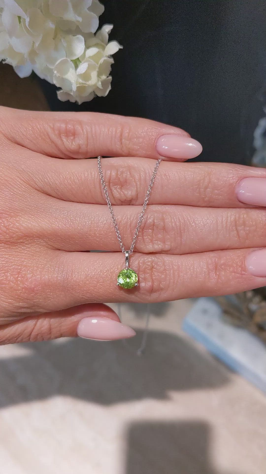 1.00 Ct. Green Peridot Solitaire Pendant, 14K White Gold Size Video